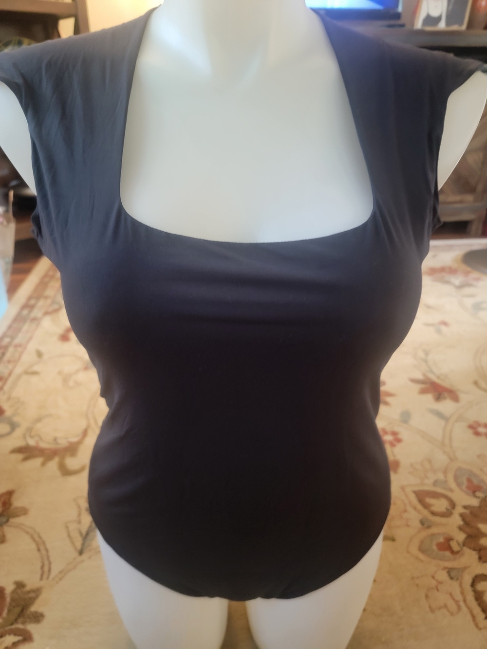 Women’s Square Neck Black Stretch Bodysuit With Snaps On Bottom Sz 3XL